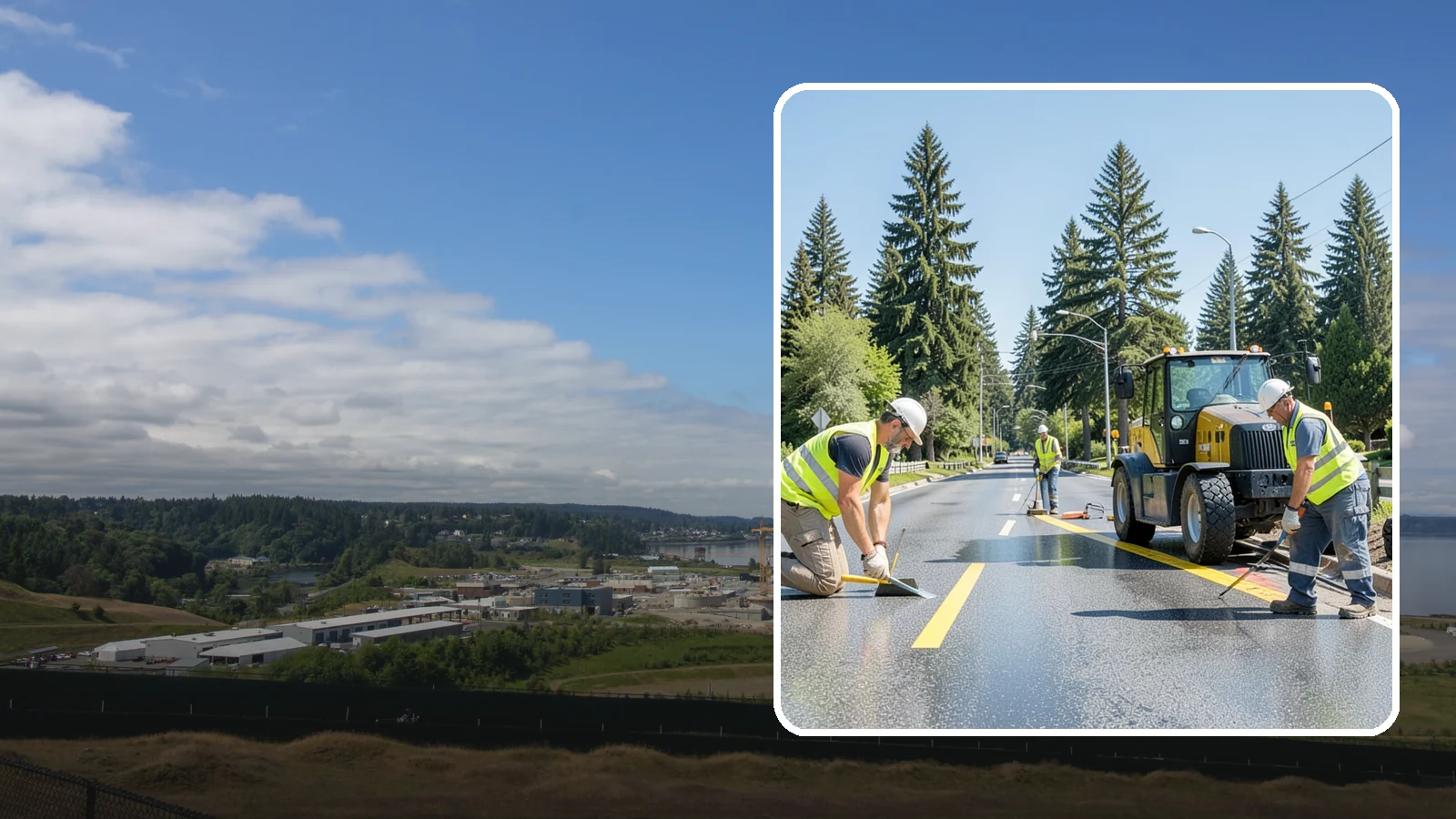 Reflective Marker Installation in University Place, Pierce County, WA - Raised and reflective pavement markers boost lane delineation in low-light and wet conditions.