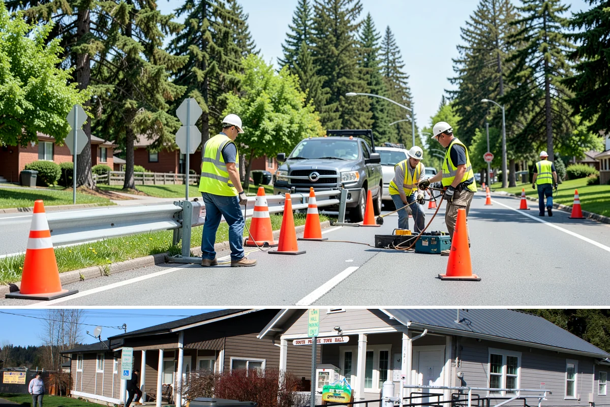 Regulatory Signs in South Prairie, Pierce County, WA - Regulatory installs proceed in all seasons, though drier months ease footing work and reduce traffic-control complications on...