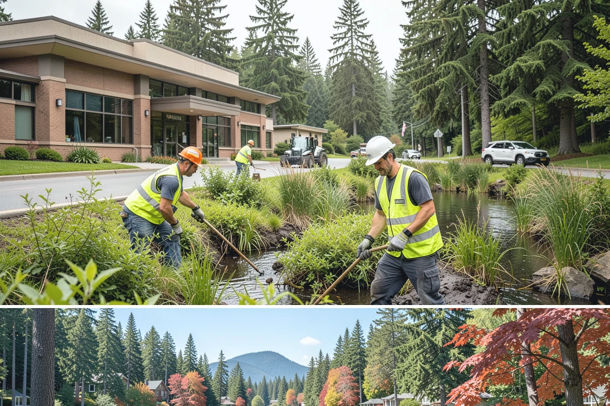 Retention Pond Maintenance in Covington, King County, WA - Pond maintenance, especially sediment removal and outlet servicing, is scheduled in late summer so full storage capacity is...