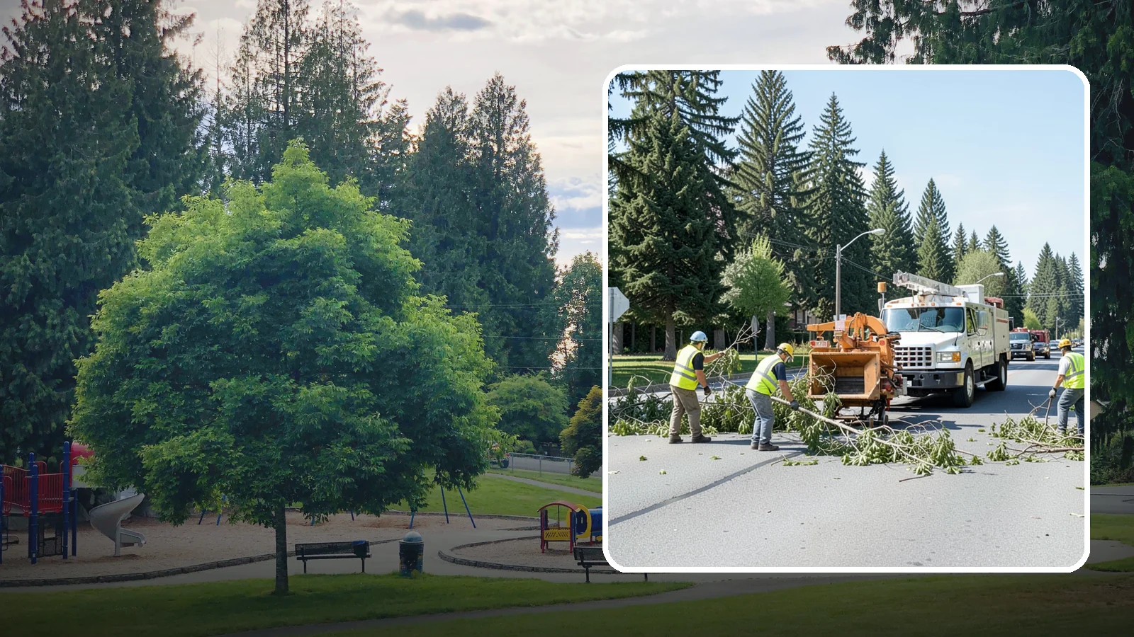 Right-of-Way Tree Clearing in Bonney Lake, Pierce County, WA - We clear trees and encroaching limbs from roadway and utility rights-of-way to restore clearances and sight lines for public...