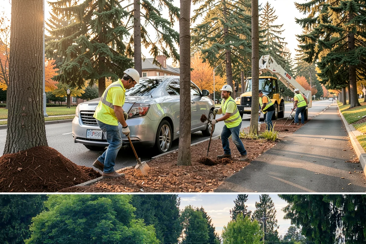 Right-of-Way Tree Clearing in Bonney Lake, Pierce County, WA - Right-of-way clearing is performed year-round, with dormant-season work reducing traffic impact and improving cut visibility.