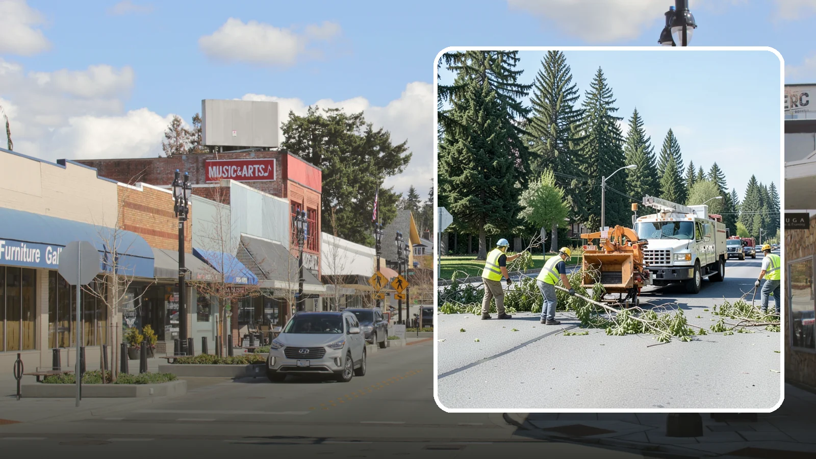 Right-of-Way Tree Clearing in Bothell, King County, WA - We clear trees and encroaching limbs from roadway and utility rights-of-way to restore clearances and sight lines for public...
