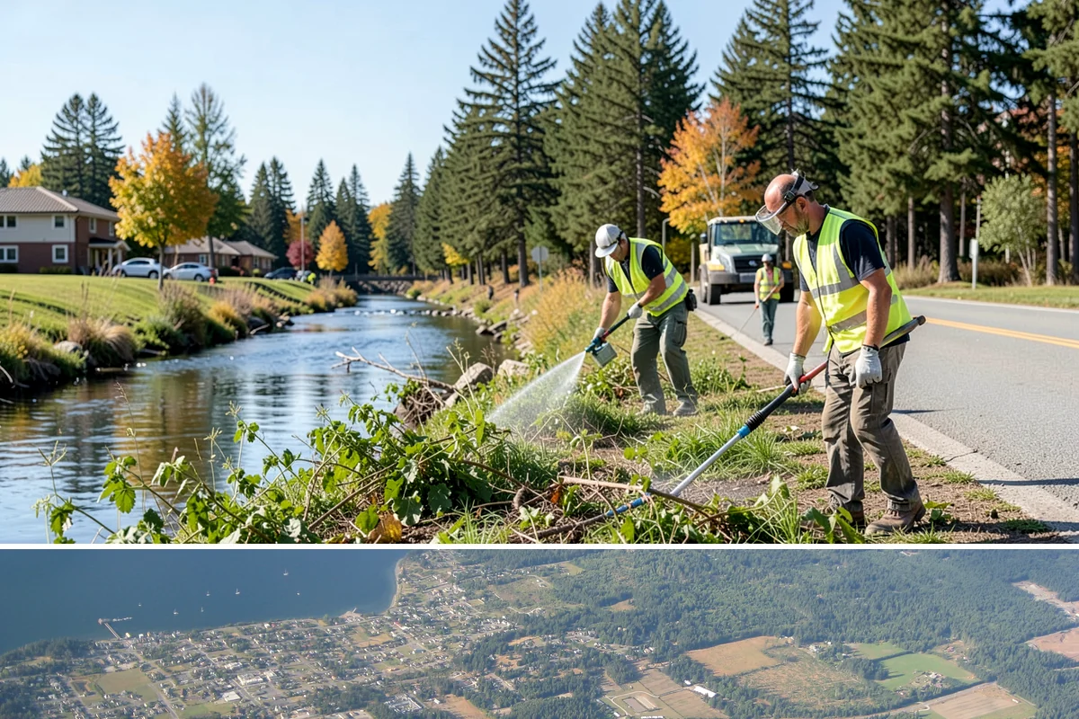 Right-of-Way Tree Clearing in Coupeville, Island County, WA - Right-of-way clearing is performed year-round, with dormant-season work reducing traffic impact and improving cut visibility.