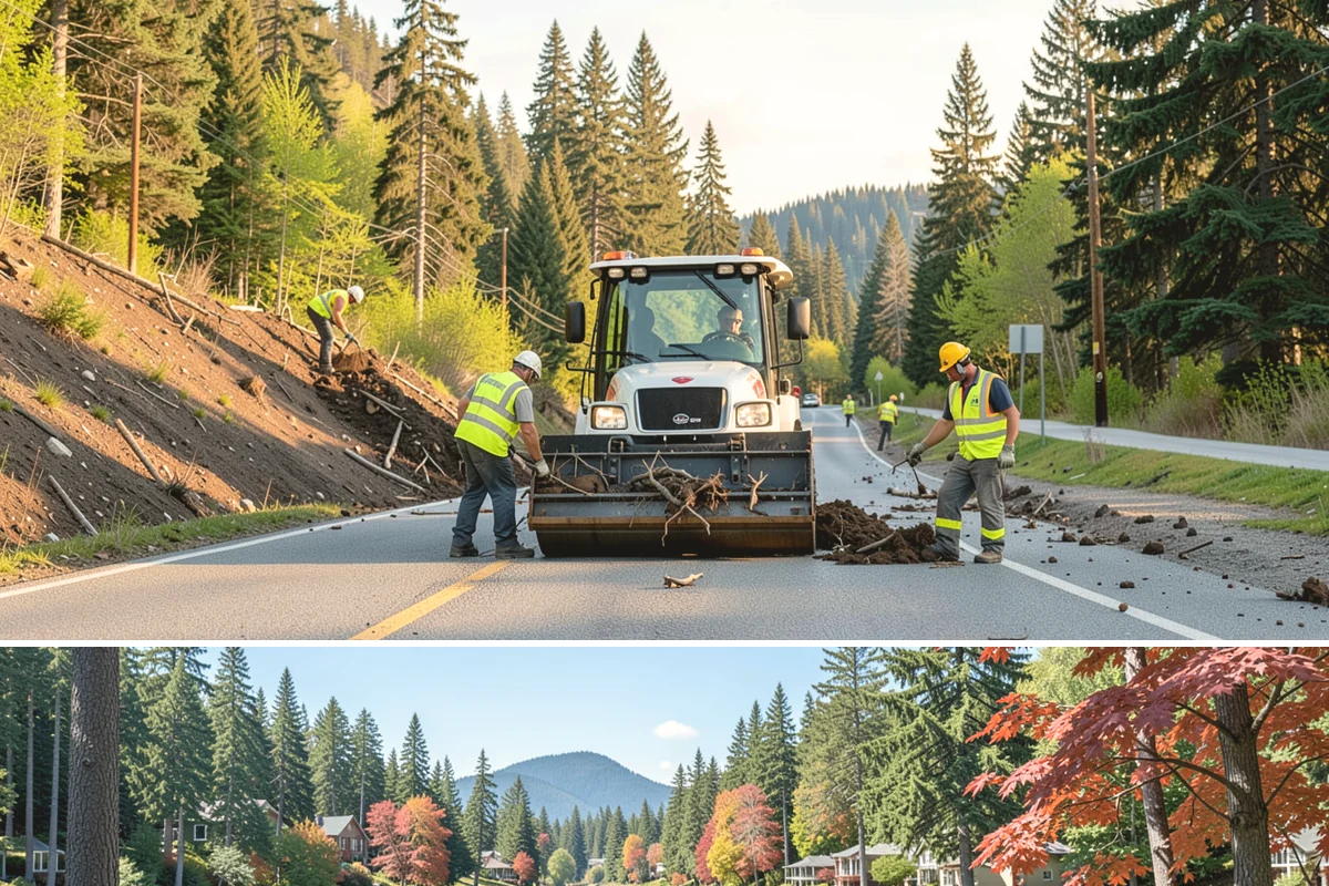 Right-of-Way Tree Clearing in Covington, King County, WA - Right-of-way clearing is performed year-round, with dormant-season work reducing traffic impact and improving cut visibility.