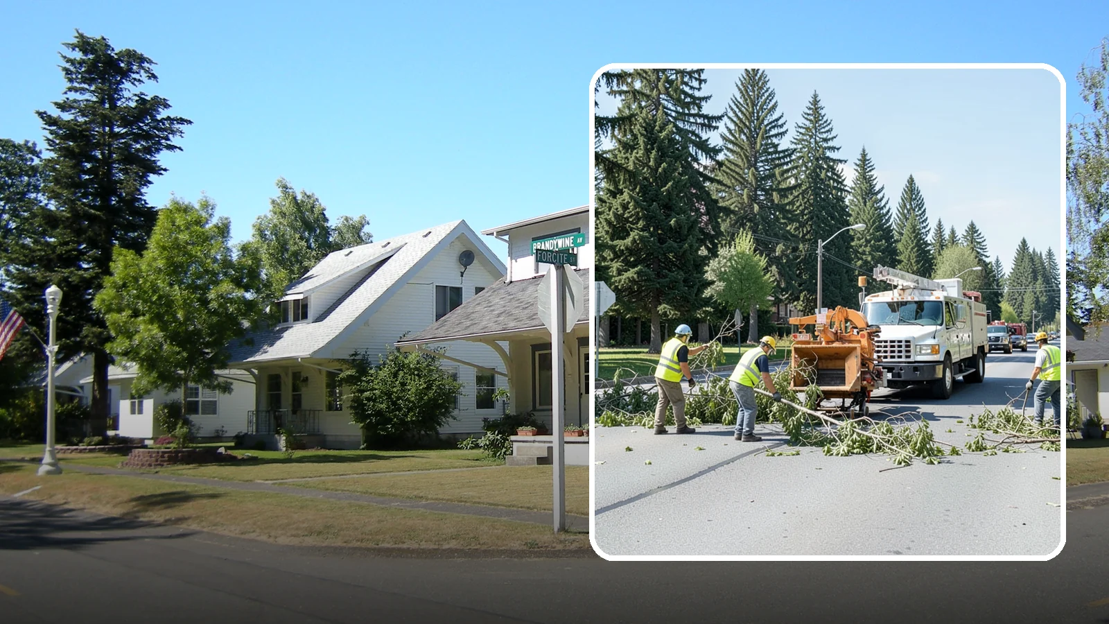 Right-of-Way Tree Clearing in DuPont, Pierce County, WA - We clear trees and encroaching limbs from roadway and utility rights-of-way to restore clearances and sight lines for public...