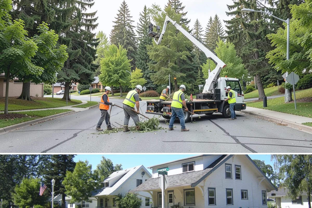 Right-of-Way Tree Clearing in DuPont, Pierce County, WA - Right-of-way clearing is performed year-round, with dormant-season work reducing traffic impact and improving cut visibility.