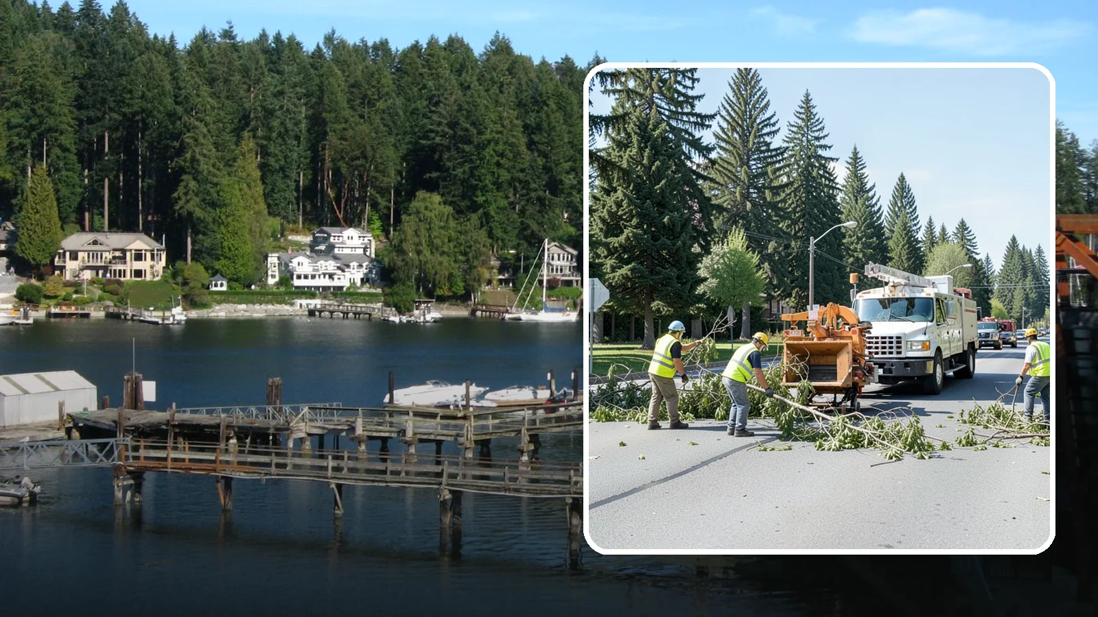 Right-of-Way Tree Clearing in Gig Harbor, Pierce County, WA - We clear trees and encroaching limbs from roadway and utility rights-of-way to restore clearances and sight lines for public...