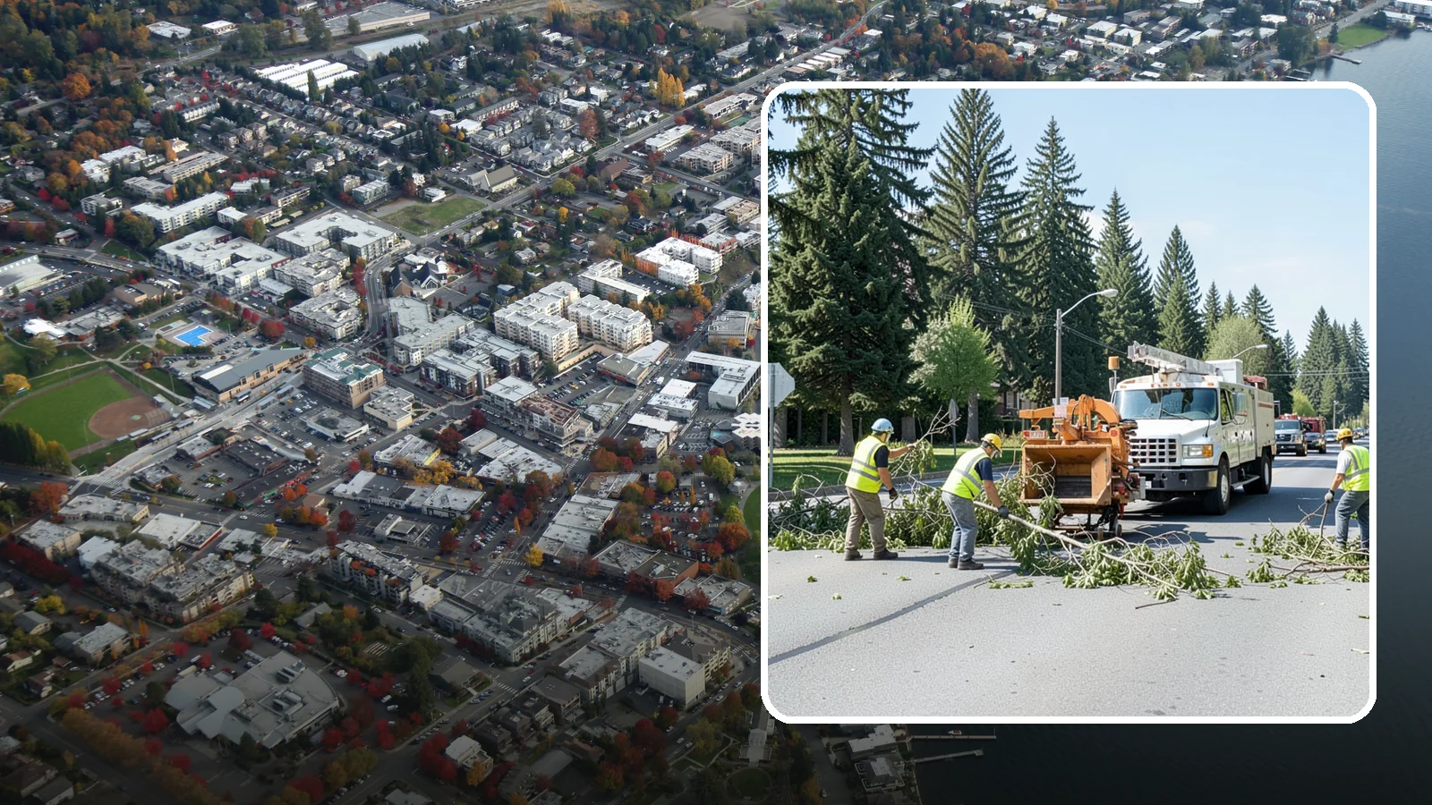 Right-of-Way Tree Clearing in Kirkland, King County, WA - We clear trees and encroaching limbs from roadway and utility rights-of-way to restore clearances and sight lines for public...