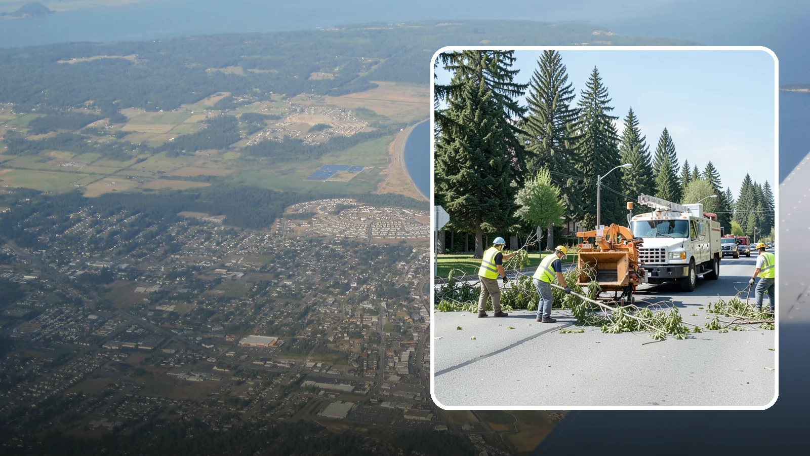 Right-of-Way Tree Clearing in Oak Harbor, Island County, WA - We clear trees and encroaching limbs from roadway and utility rights-of-way to restore clearances and sight lines for public...