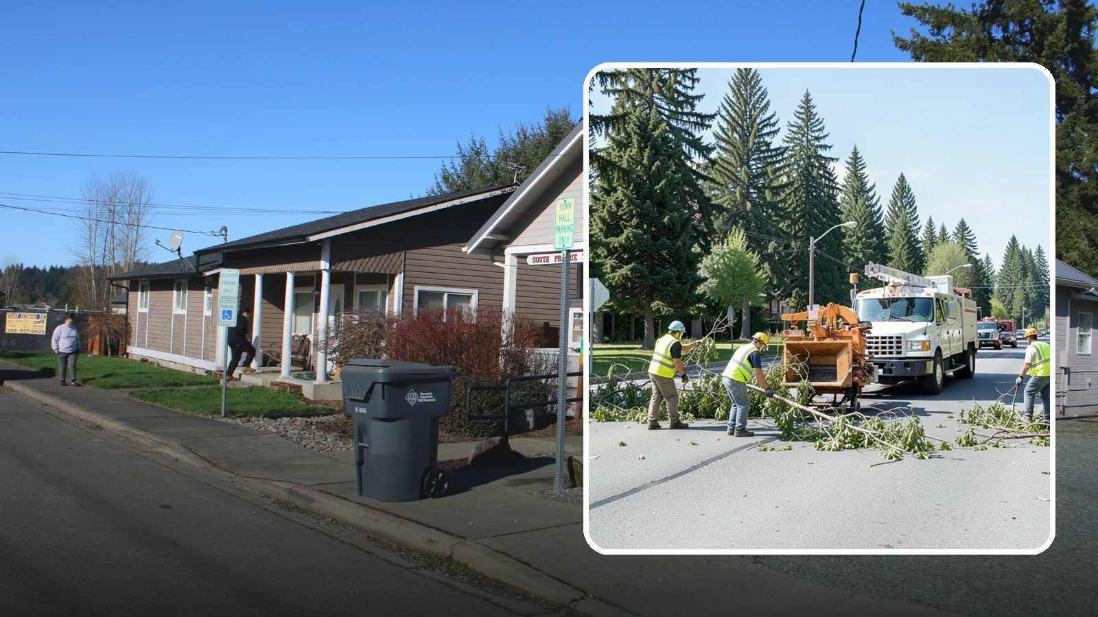 Right-of-Way Tree Clearing in South Prairie, Pierce County, WA - We clear trees and encroaching limbs from roadway and utility rights-of-way to restore clearances and sight lines for public...