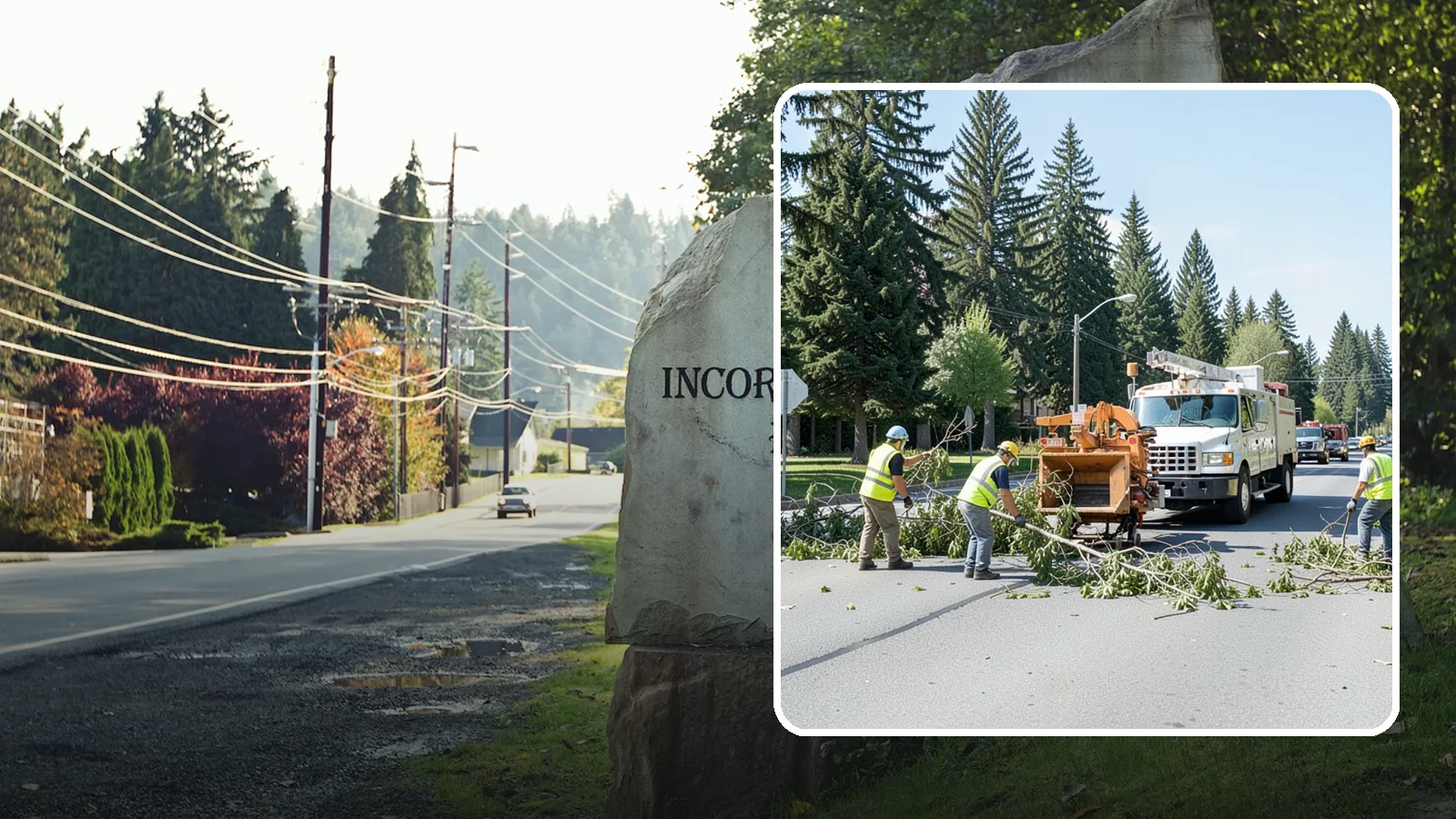 Right-of-Way Tree Clearing in Wilkeson, Pierce County, WA - We clear trees and encroaching limbs from roadway and utility rights-of-way to restore clearances and sight lines for public...