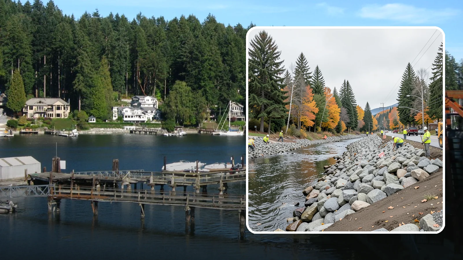 Riprap Installation in Gig Harbor, Pierce County, WA - Riprap installation that armors banks, outfalls, and slopes against erosion and scour from high flows.