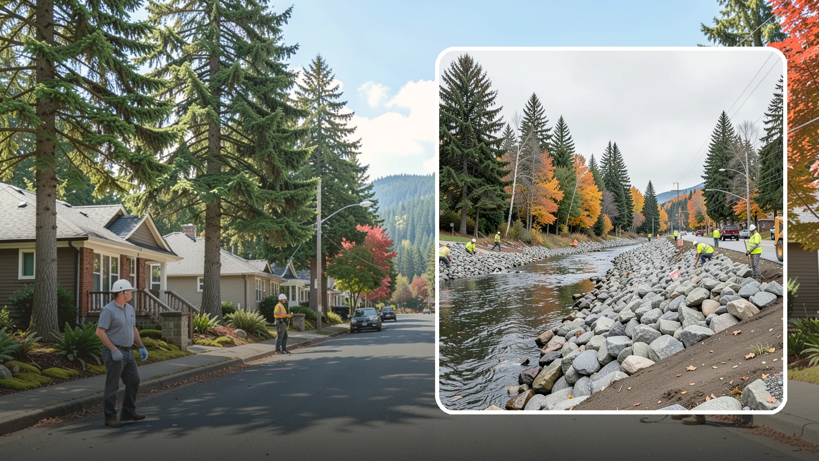 Riprap Installation in Hunts Point, King County, WA - Riprap installation that armors banks, outfalls, and slopes against erosion and scour from high flows.