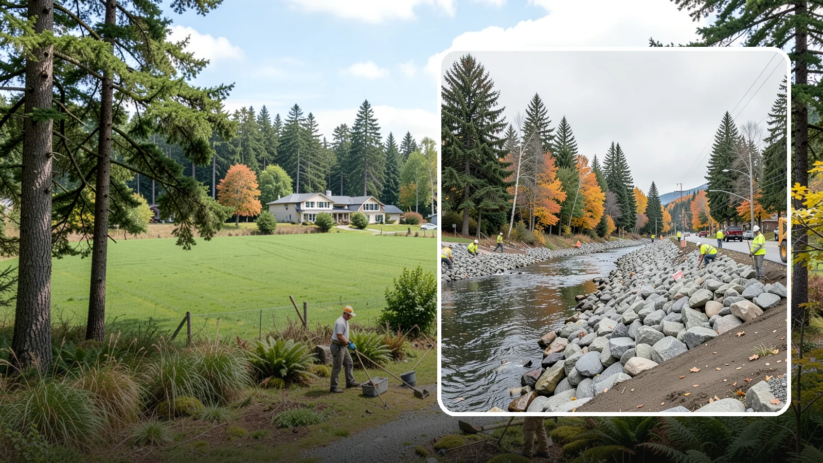 Riprap Installation in Lyman, Skagit County, WA - Riprap installation that armors banks, outfalls, and slopes against erosion and scour from high flows.