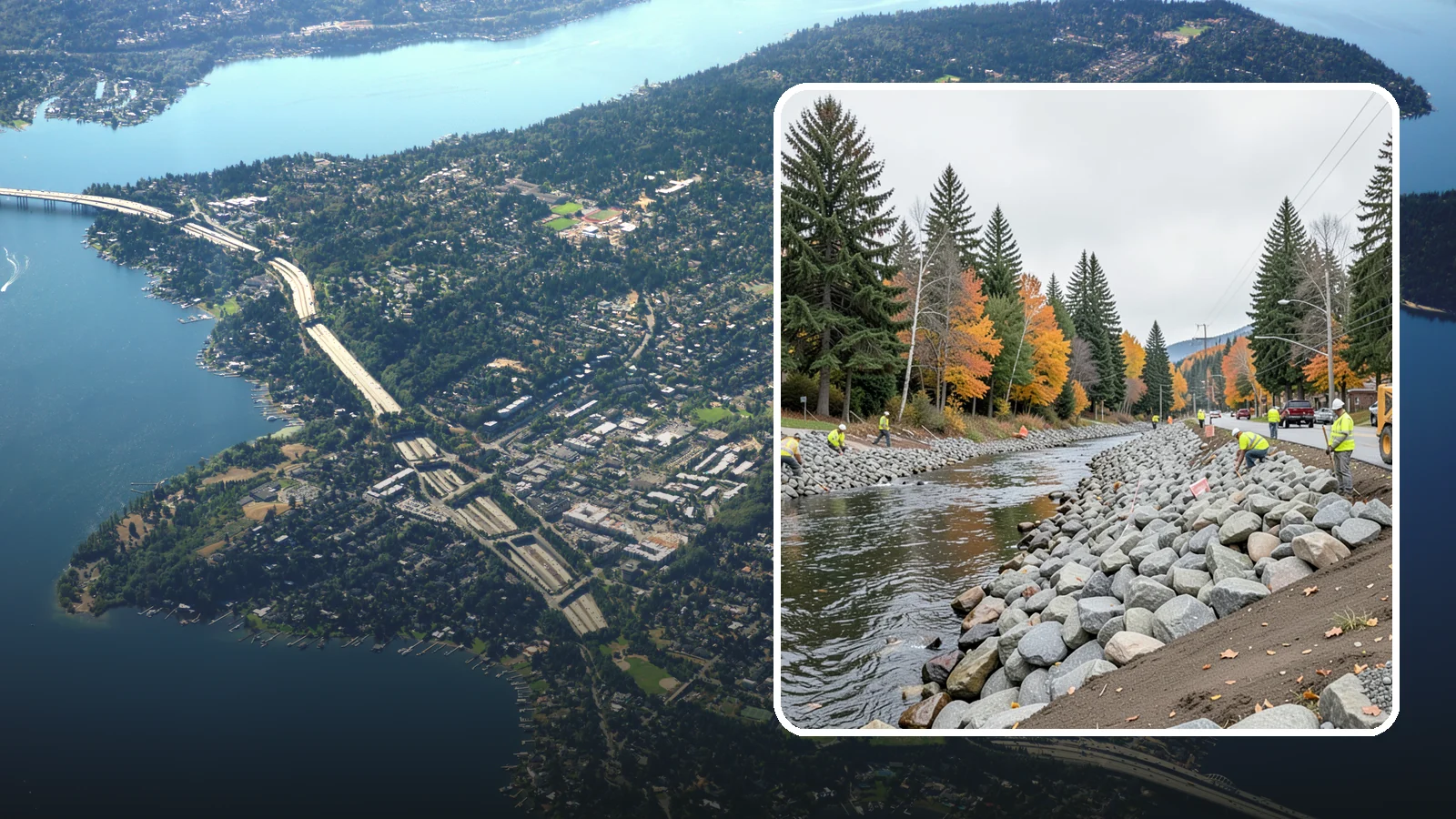 Riprap Installation in Mercer Island, King County, WA - Riprap installation that armors banks, outfalls, and slopes against erosion and scour from high flows.
