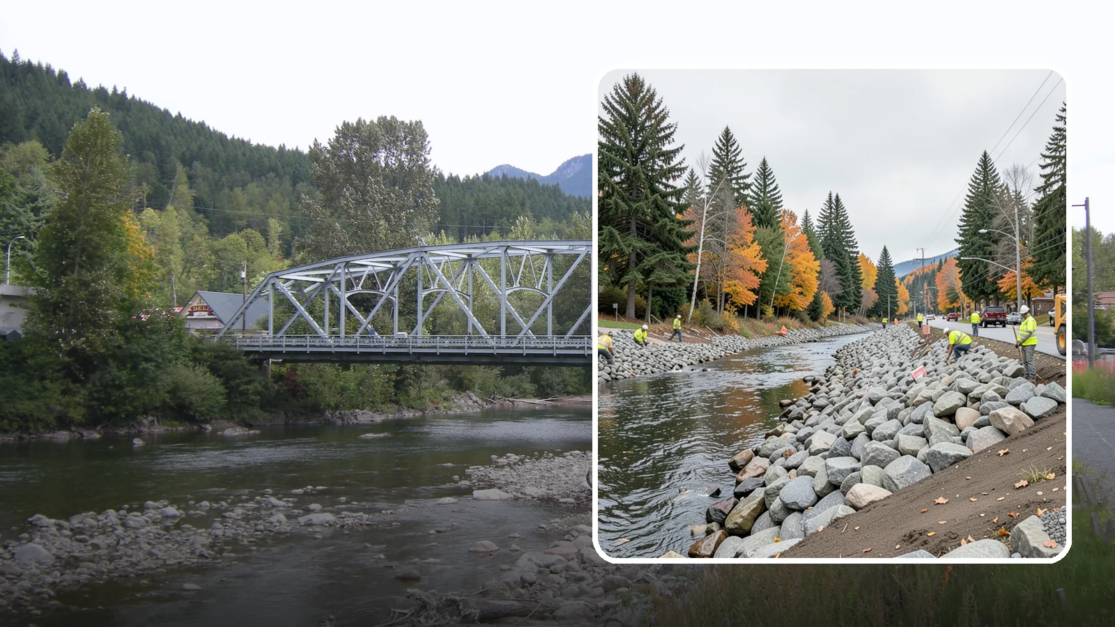 Riprap Installation in Skykomish, King County, WA - Riprap installation that armors banks, outfalls, and slopes against erosion and scour from high flows.