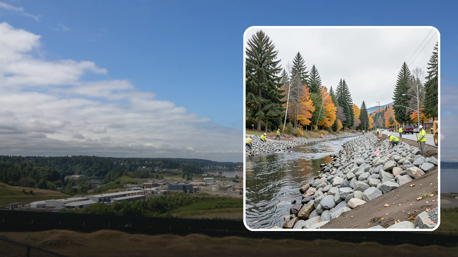 Riprap Installation in University Place, Pierce County, WA - Riprap installation that armors banks, outfalls, and slopes against erosion and scour from high flows.