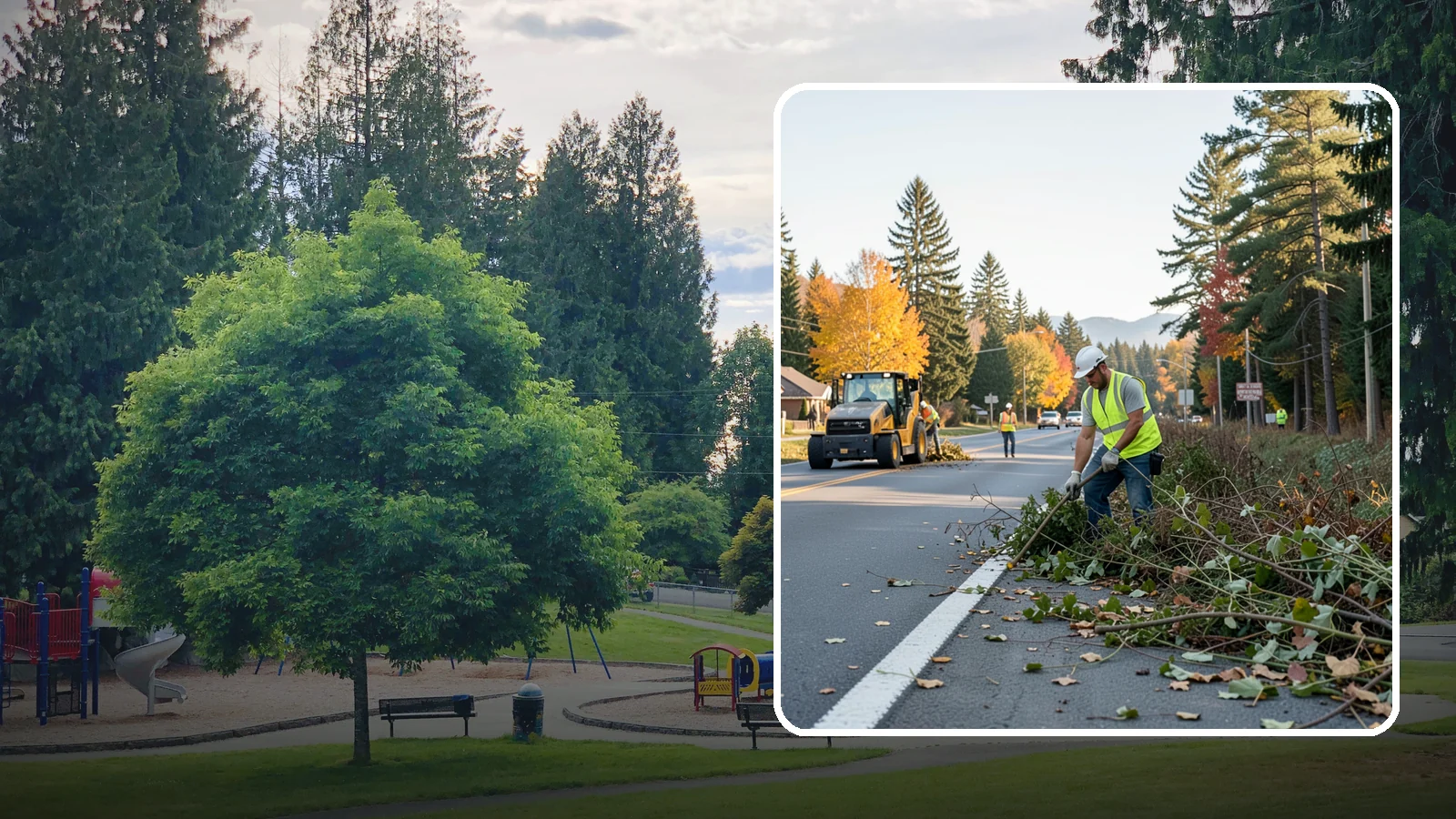 Roadside Brush Clearing in Bonney Lake, Pierce County, WA - Mechanical and hand brush clearing that reclaims overgrown right-of-way width and restores clear zones along municipal roads.