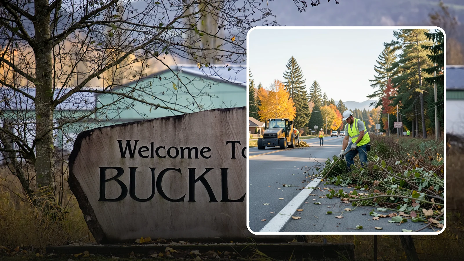 Roadside Brush Clearing in Buckley, Pierce County, WA - Mechanical and hand brush clearing that reclaims overgrown right-of-way width and restores clear zones along municipal roads.