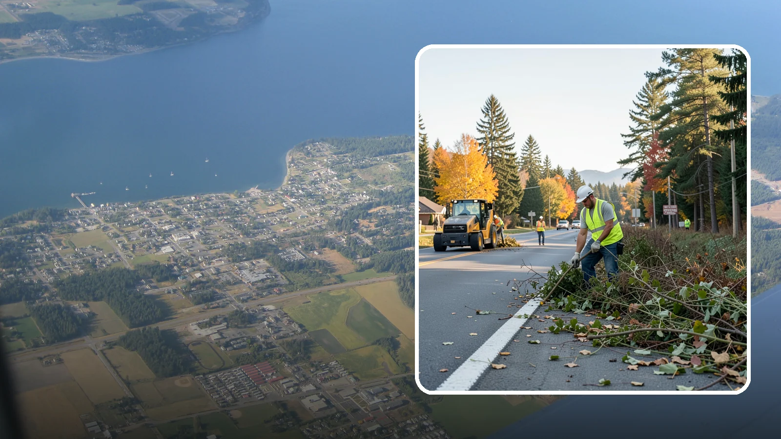 Roadside Brush Clearing in Coupeville, Island County, WA - Mechanical and hand brush clearing that reclaims overgrown right-of-way width and restores clear zones along municipal roads.