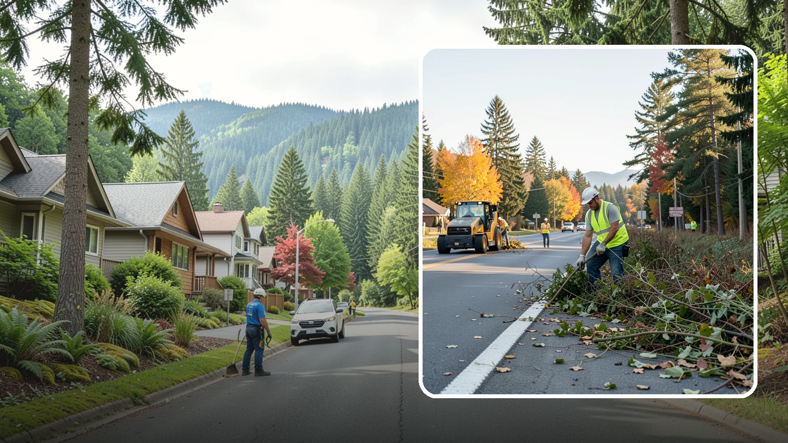 Roadside Brush Clearing in Darrington, Snohomish County, WA - Mechanical and hand brush clearing that reclaims overgrown right-of-way width and restores clear zones along municipal roads.