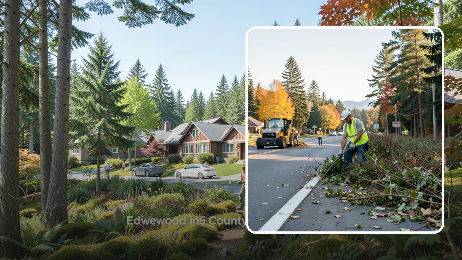 Roadside Brush Clearing in Edgewood, Pierce County, WA - Mechanical and hand brush clearing that reclaims overgrown right-of-way width and restores clear zones along municipal roads.