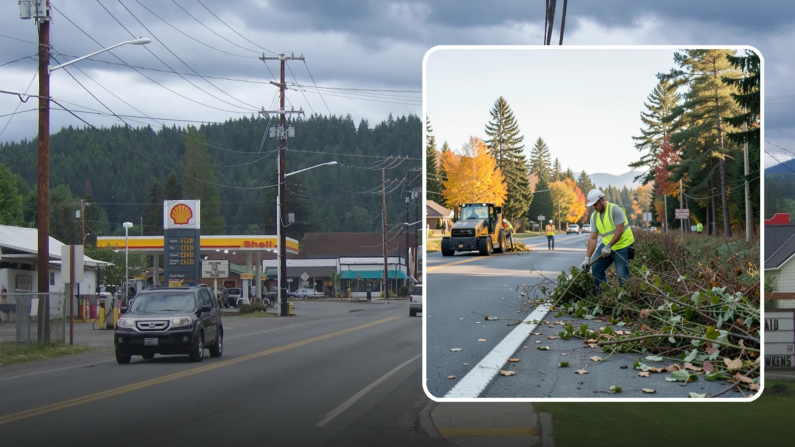 Roadside Brush Clearing in Granite Falls, Snohomish County, WA - Mechanical and hand brush clearing that reclaims overgrown right-of-way width and restores clear zones along municipal roads.