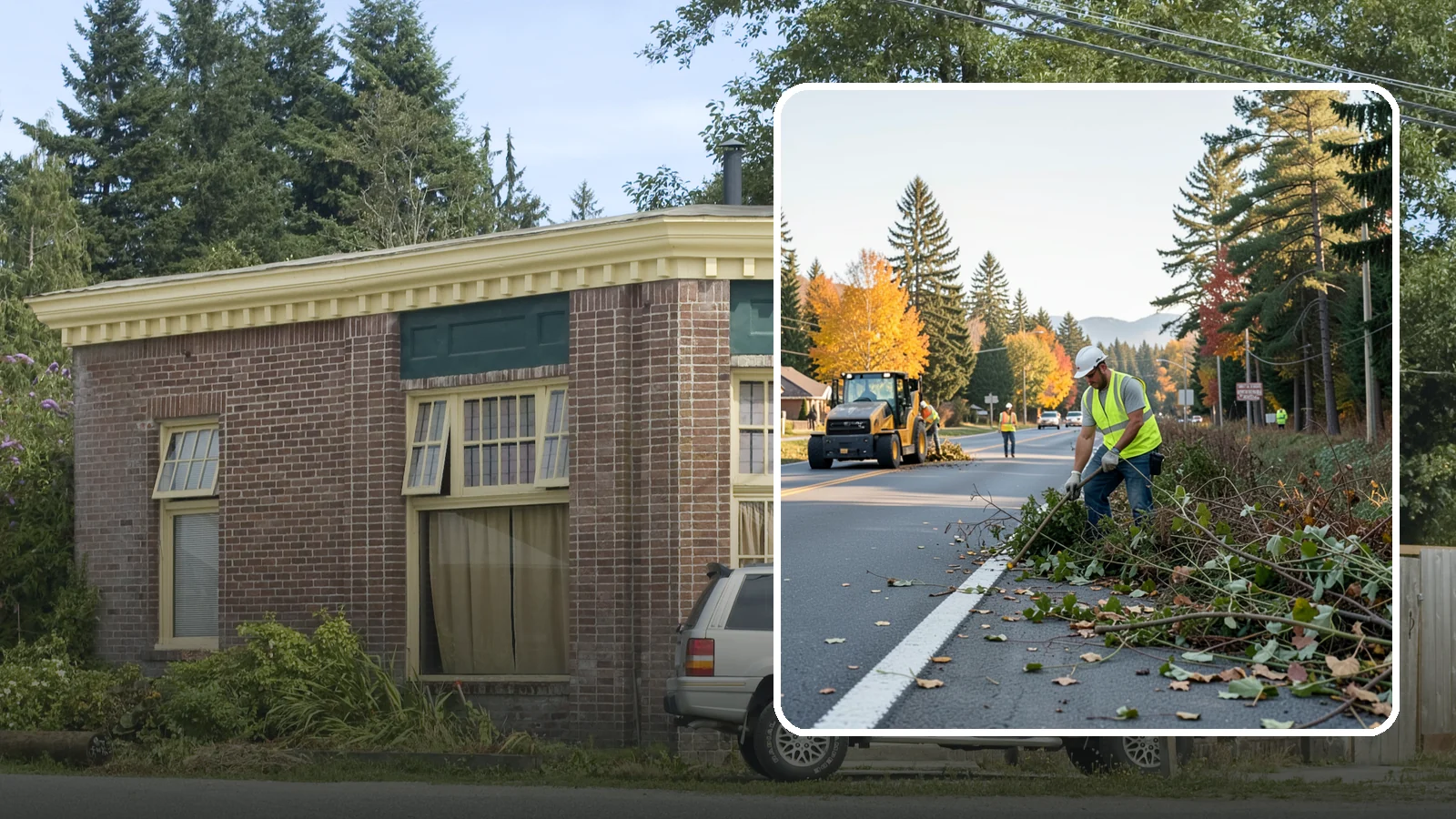 Roadside Brush Clearing in Hamilton, Skagit County, WA - Mechanical and hand brush clearing that reclaims overgrown right-of-way width and restores clear zones along municipal roads.