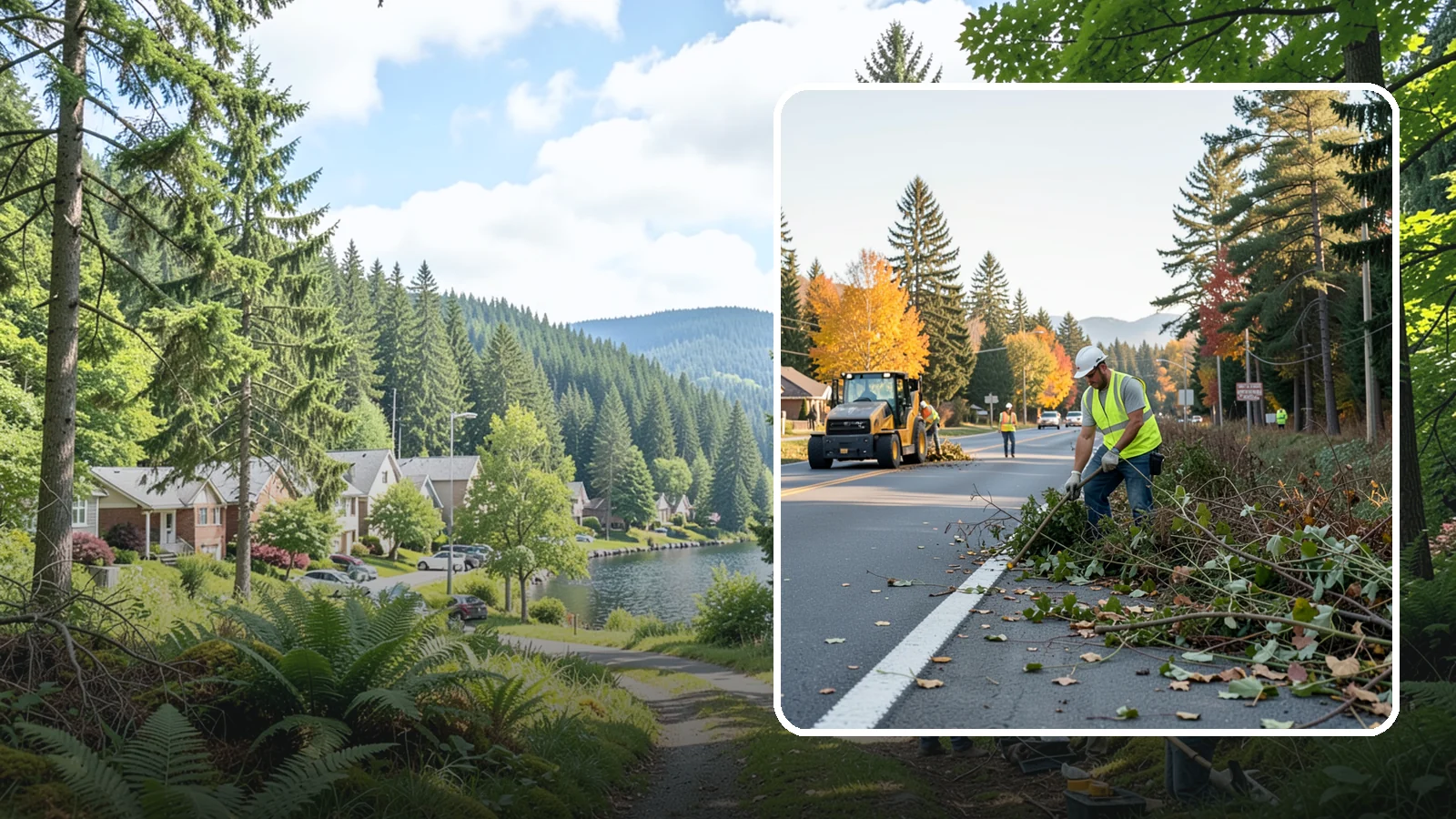 Roadside Brush Clearing in Lake Forest Park, King County, WA - Mechanical and hand brush clearing that reclaims overgrown right-of-way width and restores clear zones along municipal roads.