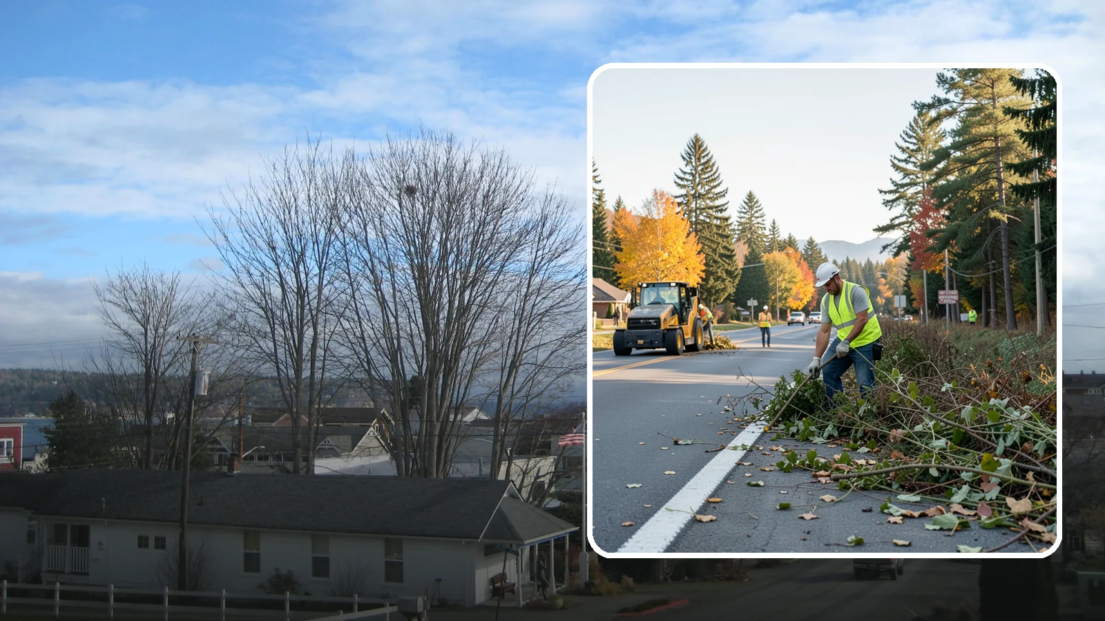 Roadside Brush Clearing in Langley, Island County, WA - Mechanical and hand brush clearing that reclaims overgrown right-of-way width and restores clear zones along municipal roads.