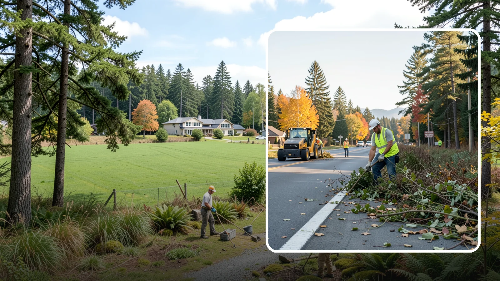 Roadside Brush Clearing in Lyman, Skagit County, WA - Mechanical and hand brush clearing that reclaims overgrown right-of-way width and restores clear zones along municipal roads.