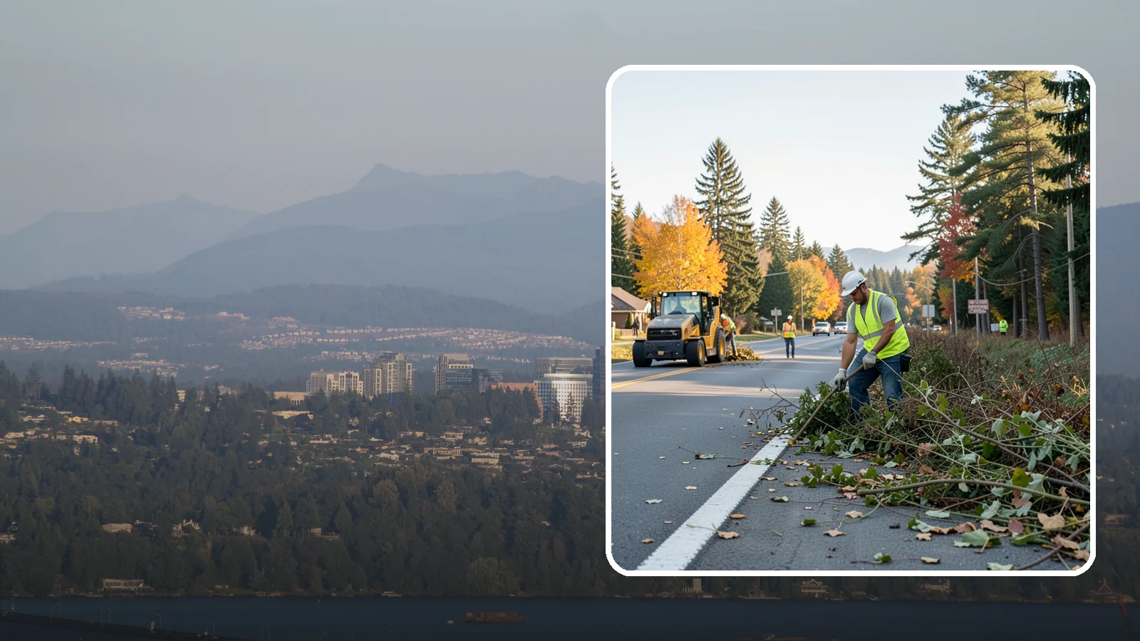 Roadside Brush Clearing in Medina, King County, WA - Mechanical and hand brush clearing that reclaims overgrown right-of-way width and restores clear zones along municipal roads.