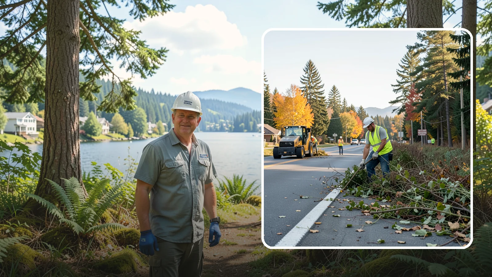 Roadside Brush Clearing in Milton, King County, WA - Mechanical and hand brush clearing that reclaims overgrown right-of-way width and restores clear zones along municipal roads.