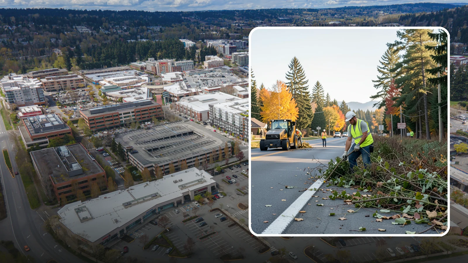 Roadside Brush Clearing in Redmond, King County, WA - Mechanical and hand brush clearing that reclaims overgrown right-of-way width and restores clear zones along municipal roads.