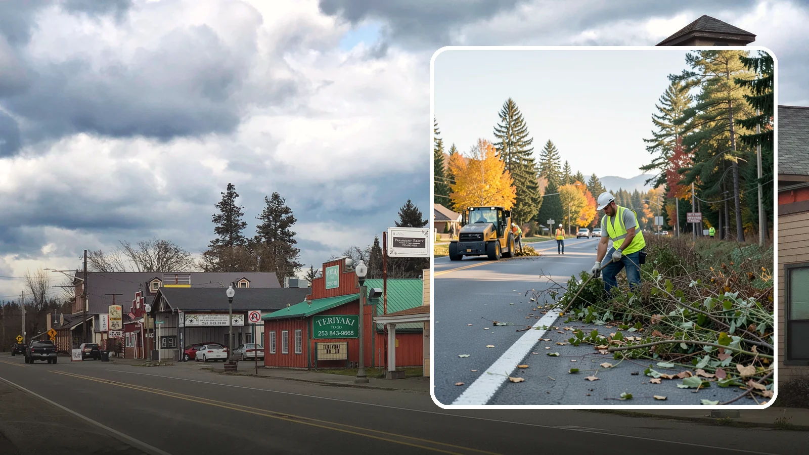 Roadside Brush Clearing in Roy, Pierce County, WA - Mechanical and hand brush clearing that reclaims overgrown right-of-way width and restores clear zones along municipal roads.