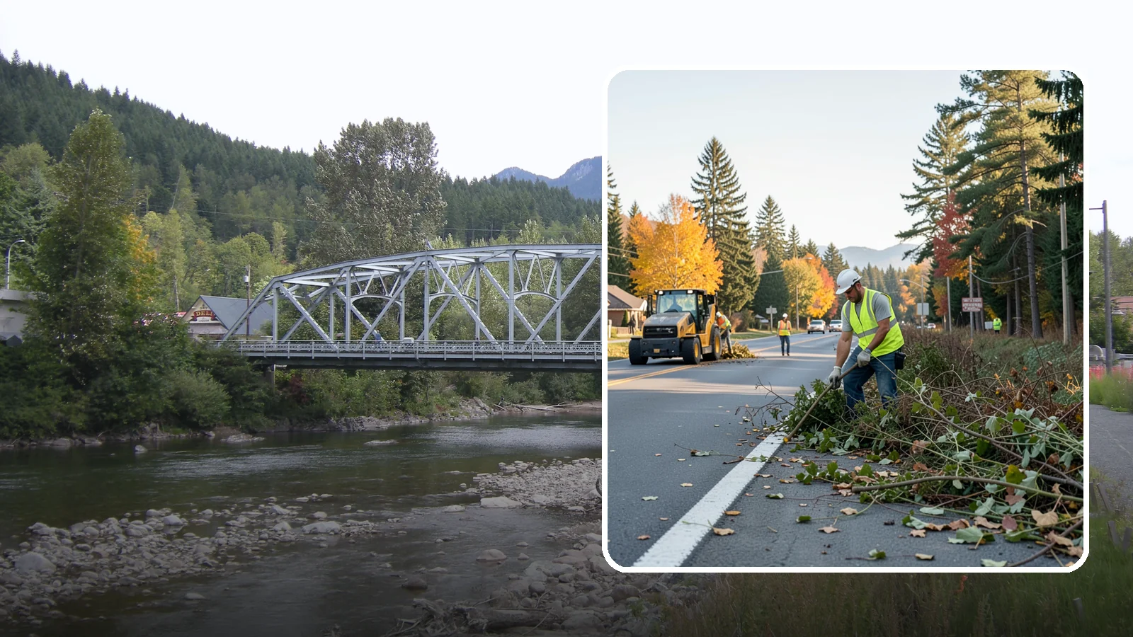 Roadside Brush Clearing in Skykomish, King County, WA - Mechanical and hand brush clearing that reclaims overgrown right-of-way width and restores clear zones along municipal roads.