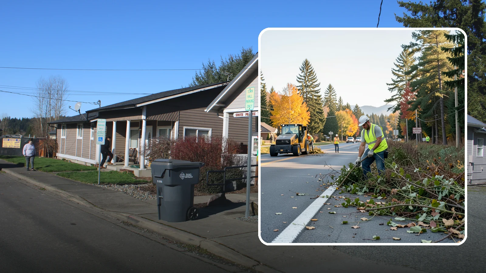 Roadside Brush Clearing in South Prairie, Pierce County, WA - Mechanical and hand brush clearing that reclaims overgrown right-of-way width and restores clear zones along municipal roads.