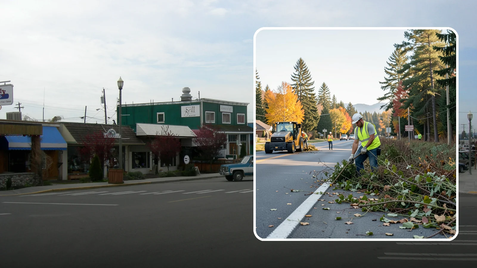 Roadside Brush Clearing in Stanwood, Snohomish County, WA - Mechanical and hand brush clearing that reclaims overgrown right-of-way width and restores clear zones along municipal roads.