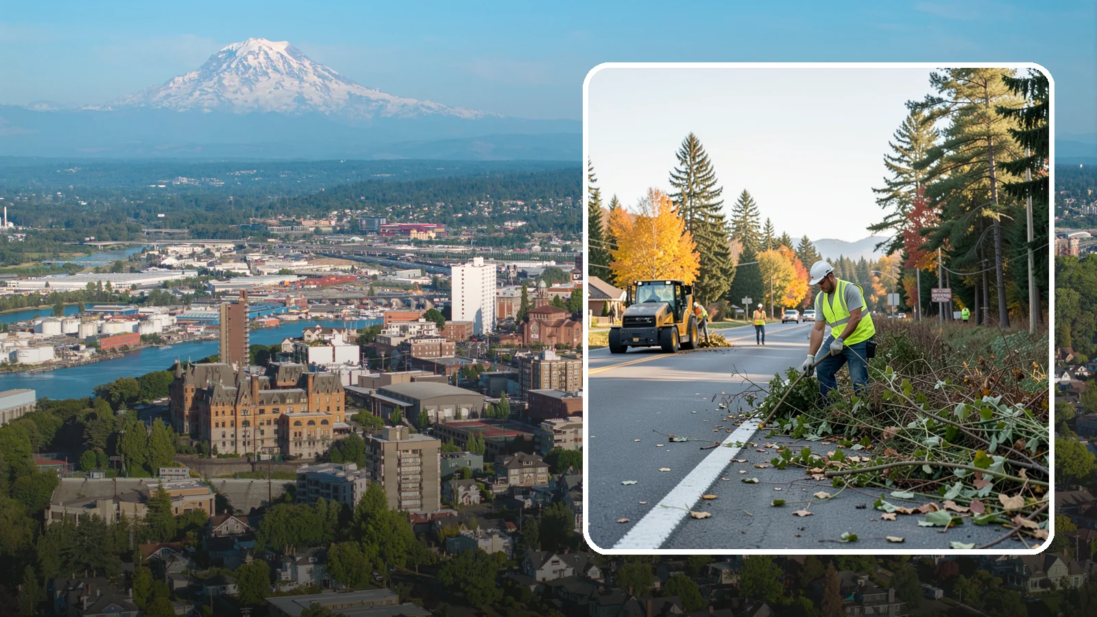 Roadside Brush Clearing in Tacoma, Pierce County, WA - Mechanical and hand brush clearing that reclaims overgrown right-of-way width and restores clear zones along municipal roads.