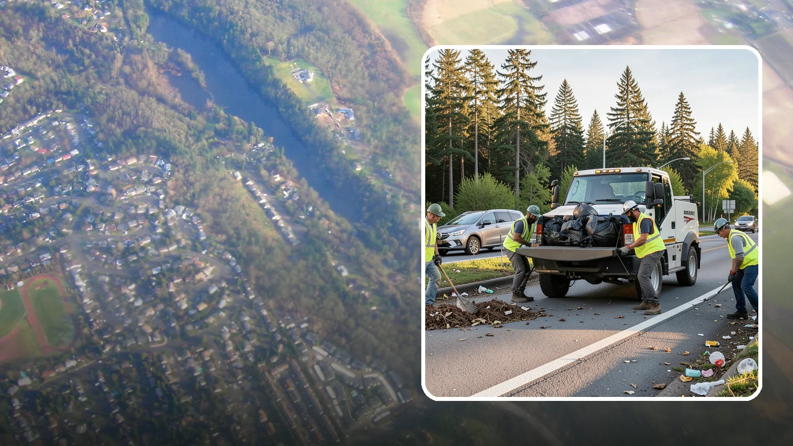 Roadside Cleanup in Algona, King County, WA - Litter and debris collection along arterials, highways, and adopt-a-road corridors under safe work-zone controls.