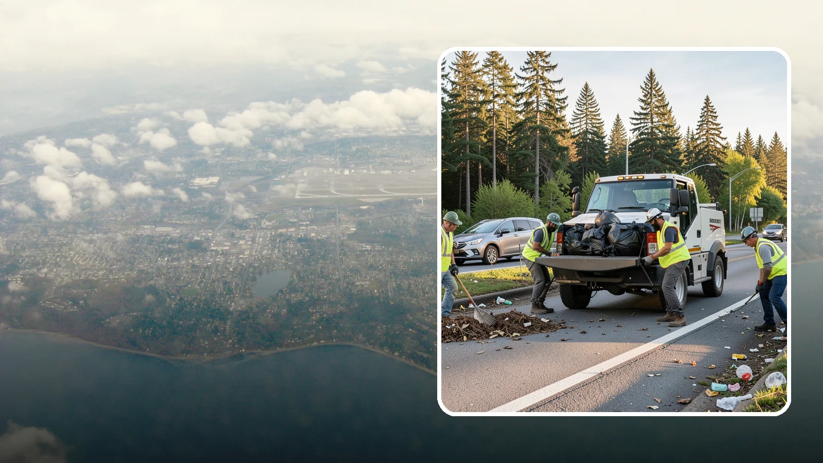 Roadside Cleanup in Burien, King County, WA - Litter and debris collection along arterials, highways, and adopt-a-road corridors under safe work-zone controls.
