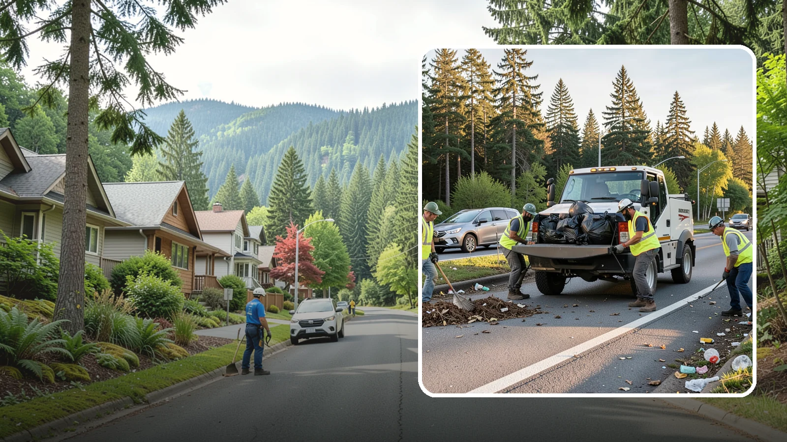 Roadside Cleanup in Darrington, Snohomish County, WA - Litter and debris collection along arterials, highways, and adopt-a-road corridors under safe work-zone controls.