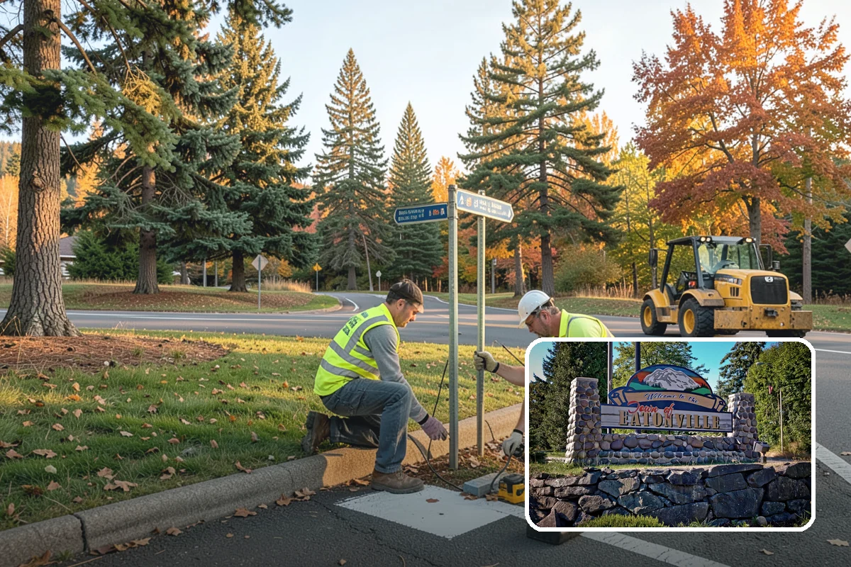 Roadside Cleanup in Eatonville, Pierce County, WA - Compliant work-zone traffic control for crew and driver safety