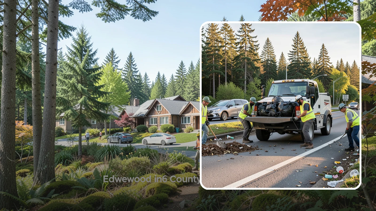 Roadside Cleanup in Edgewood, Pierce County, WA - Litter and debris collection along arterials, highways, and adopt-a-road corridors under safe work-zone controls.