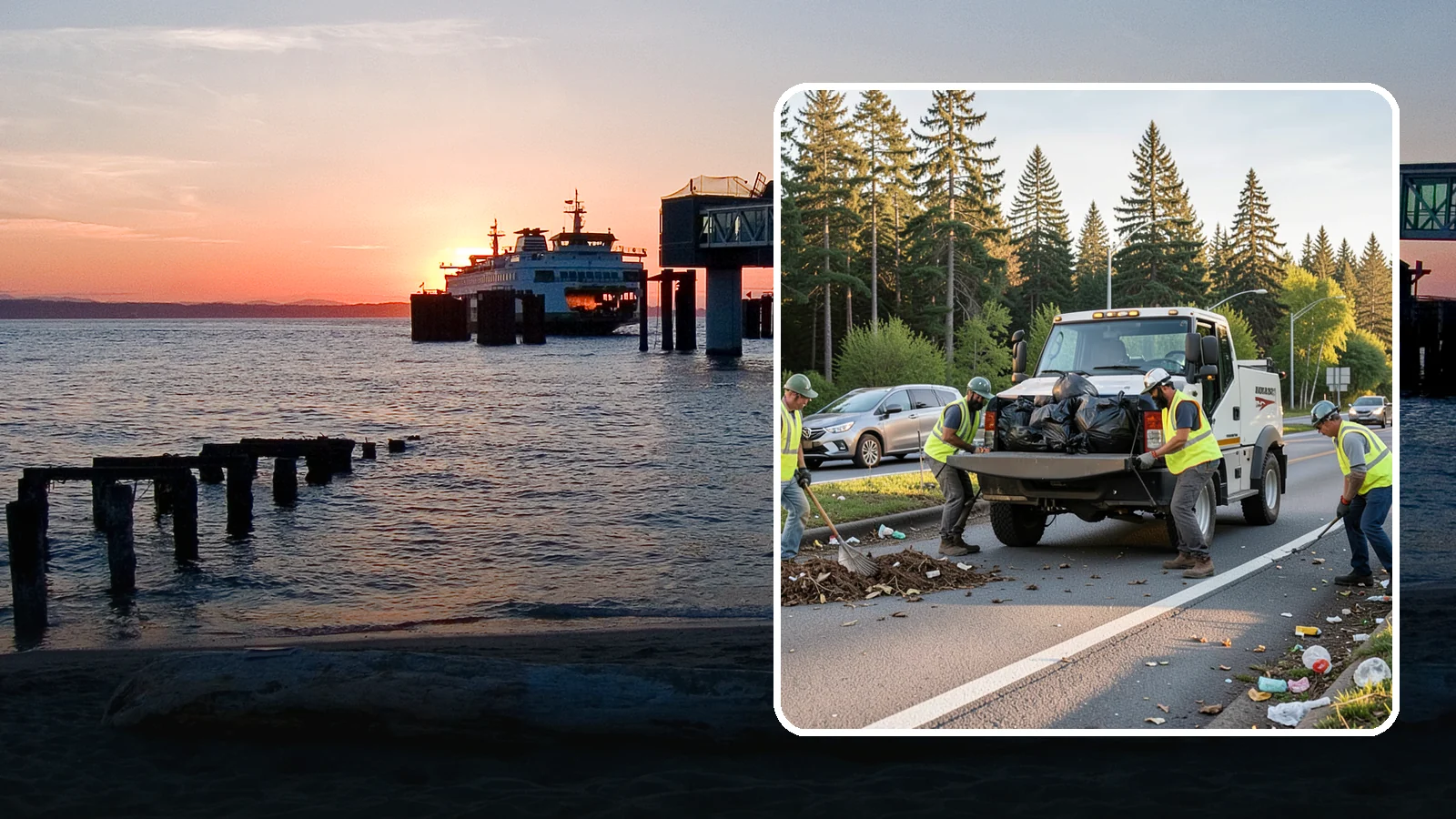 Roadside Cleanup in Edmonds, Snohomish County, WA - Litter and debris collection along arterials, highways, and adopt-a-road corridors under safe work-zone controls.