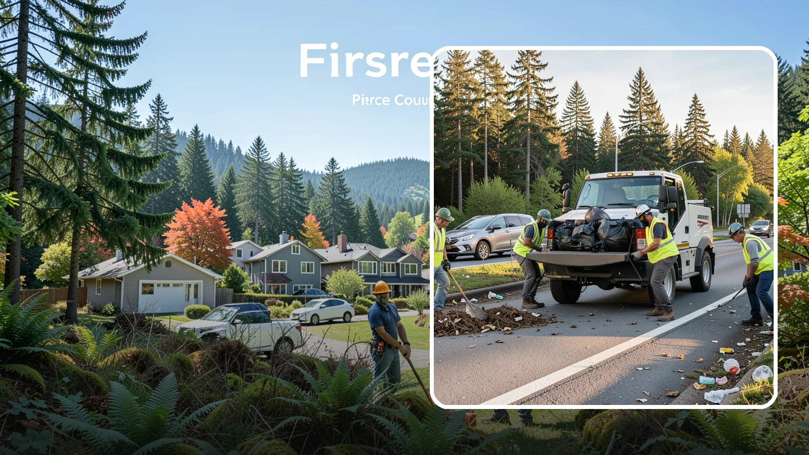Roadside Cleanup in Fircrest, Pierce County, WA - Litter and debris collection along arterials, highways, and adopt-a-road corridors under safe work-zone controls.
