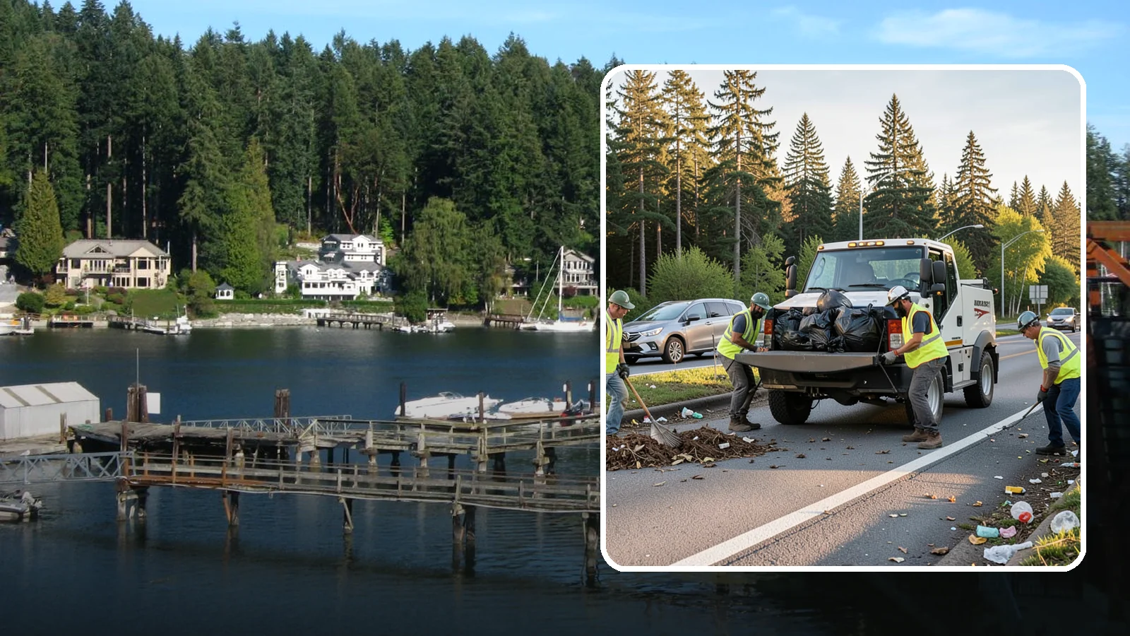 Roadside Cleanup in Gig Harbor, Pierce County, WA - Litter and debris collection along arterials, highways, and adopt-a-road corridors under safe work-zone controls.