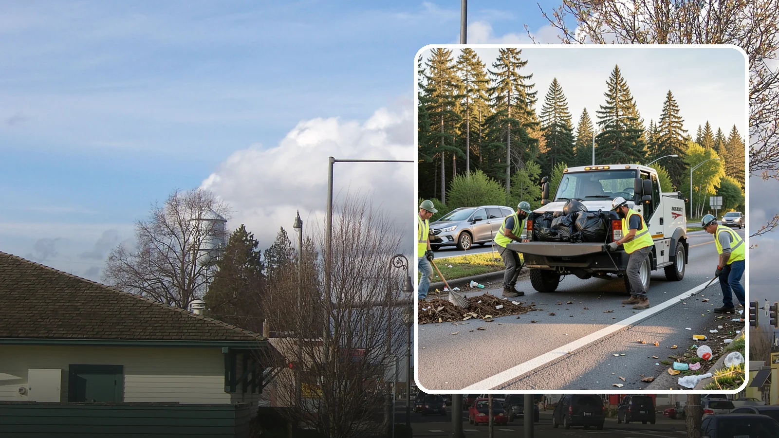 Roadside Cleanup in Marysville, Snohomish County, WA - Litter and debris collection along arterials, highways, and adopt-a-road corridors under safe work-zone controls.