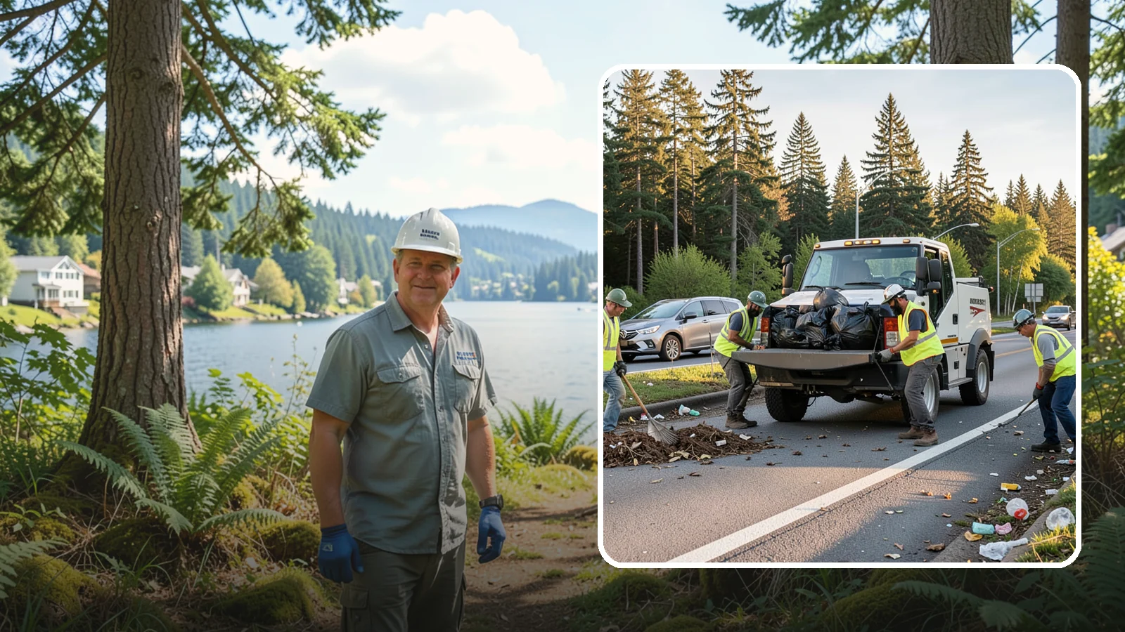 Roadside Cleanup in Milton, King County, WA - Litter and debris collection along arterials, highways, and adopt-a-road corridors under safe work-zone controls.