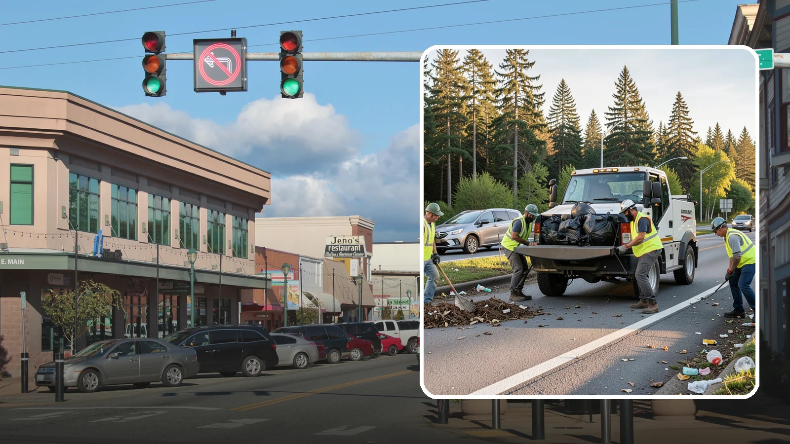 Roadside Cleanup in Monroe, Snohomish County, WA - Litter and debris collection along arterials, highways, and adopt-a-road corridors under safe work-zone controls.